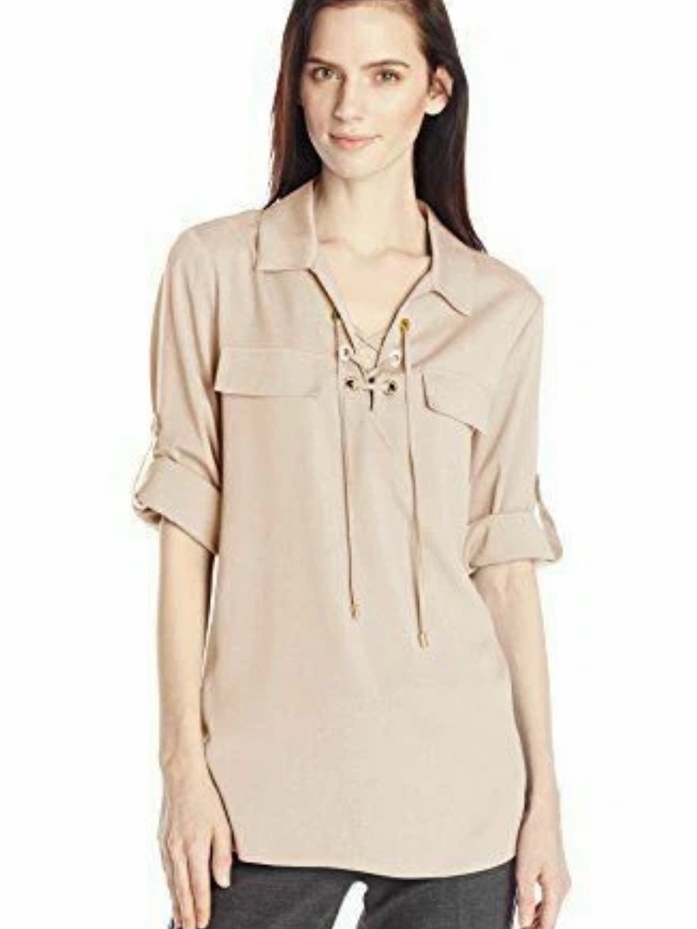 Calvin Klein soft pink lace tie blouse size S